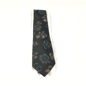 Vintage 80s Brocade Floral Teal  Wembley Tie 61